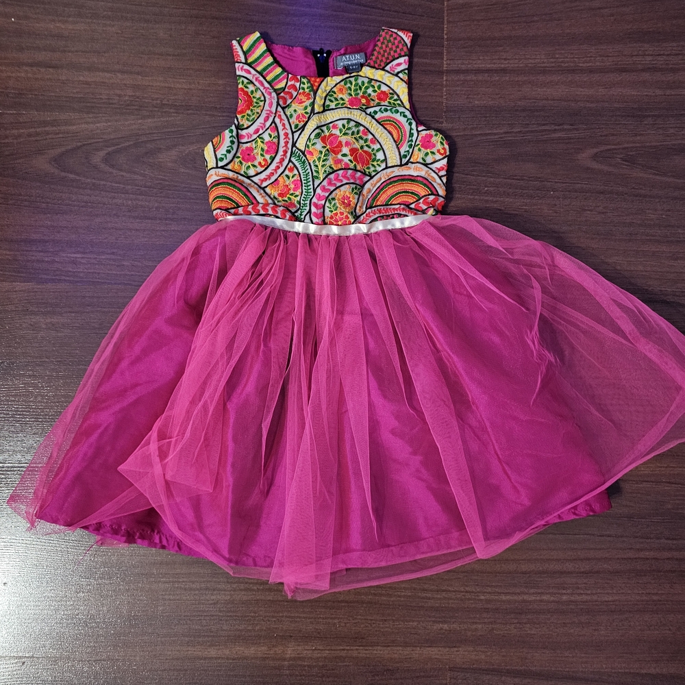 All Things Uber Nice Girls Floral Bodice Hot Pink Tulle Party Dress